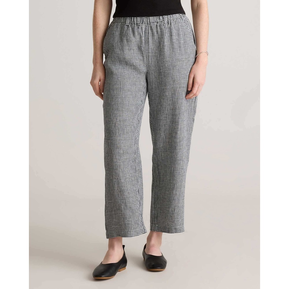 Quince Womens Black White Gingham 100% Linen Straight Leg Crop Pants M
